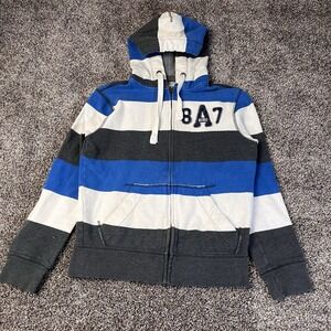 Aeropostale Hoodie Mens Size XS Waffle Striped Thermal Full Zip Sweatshirt Y2K